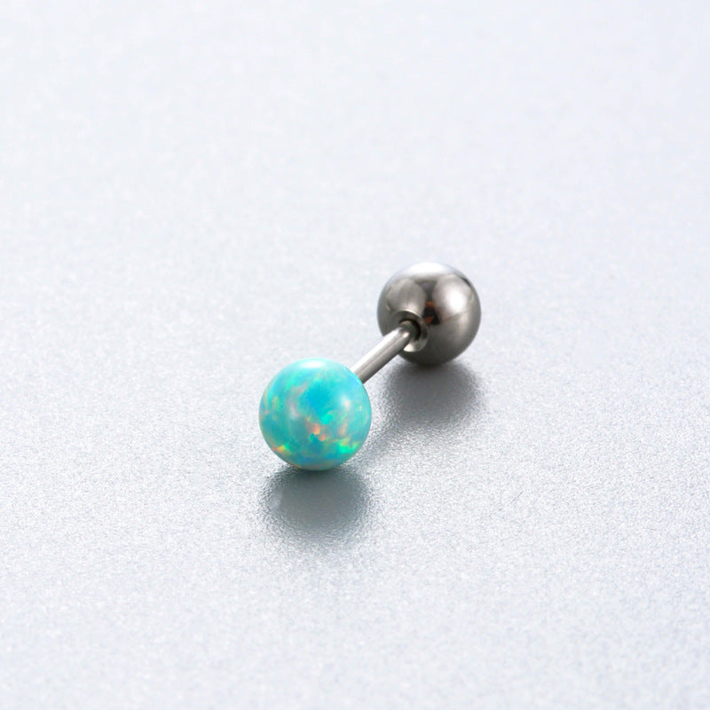 Henson Opal Titanium Steel Ear Bone Pin Double-headed Screw Earrings