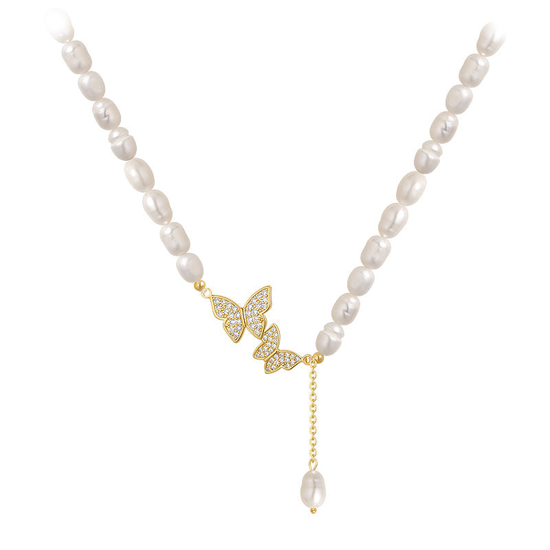 Women's Grain Freshwater Pearl Micro Inlaid Zircon One-piece Necklaces