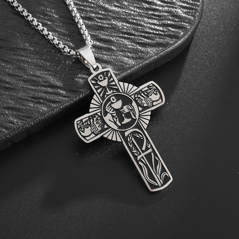 Women's & Men's Holy Body Halo Grape Juice Cross Stainless Steel Spirit Church Necklaces
