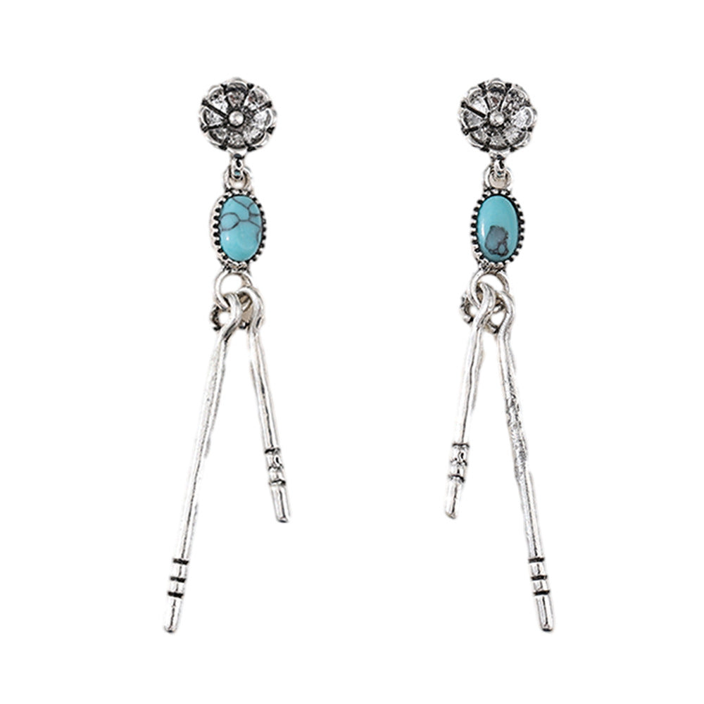 Simple Geometric Turquoise Tassel Vintage Flower Oval Earrings