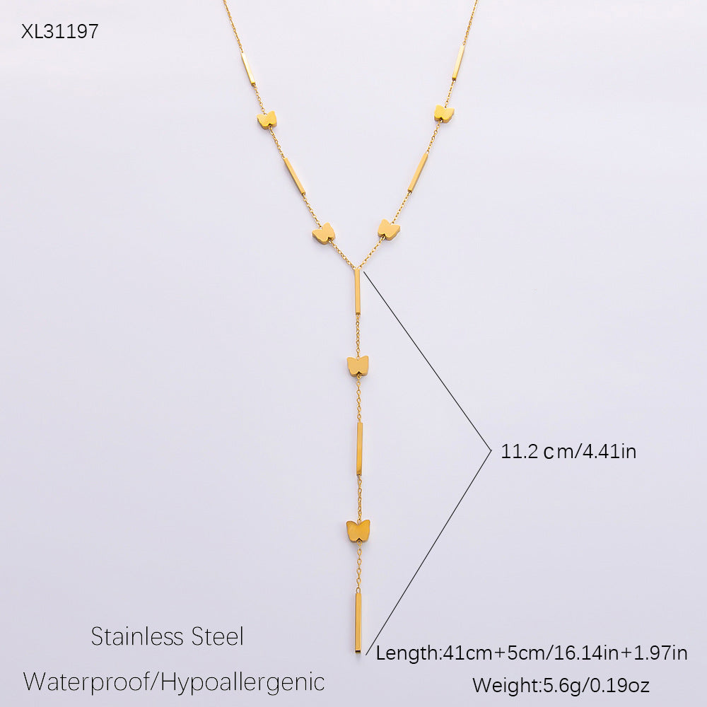 Women's Elegant Stainless Steel Gold-plated Diamond Jewelry Necklaces