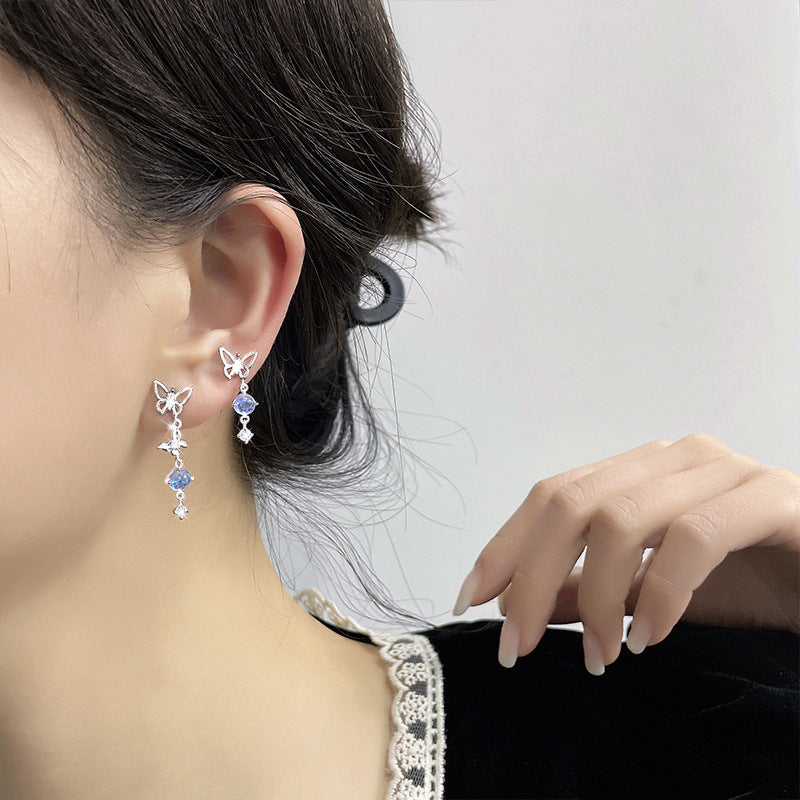 Luxury Asymmetric Niche Zircon Tassel Temperament Earrings