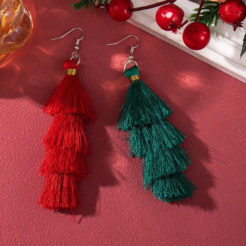Handmade Exaggerated Big Christmas Tree Five-pointed Star Alloy Stitching Earrings