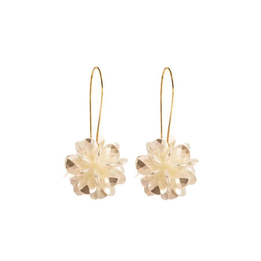 Women's Ball High-grade White Pearl Petal Geometric Ear Clip Stud Earrings