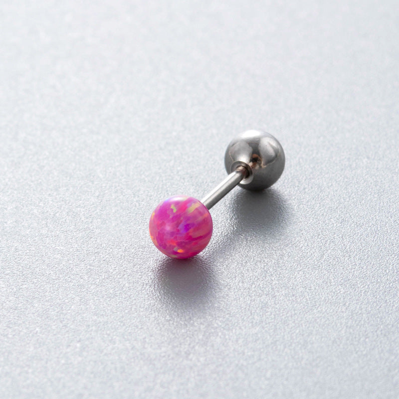 Henson Opal Titanium Steel Ear Bone Pin Double-headed Screw Earrings