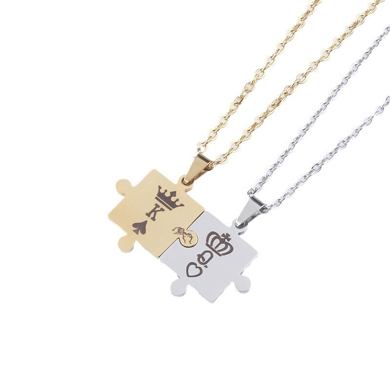Men's Stainless Steel Ornament Couple Stitching Crown Necklaces