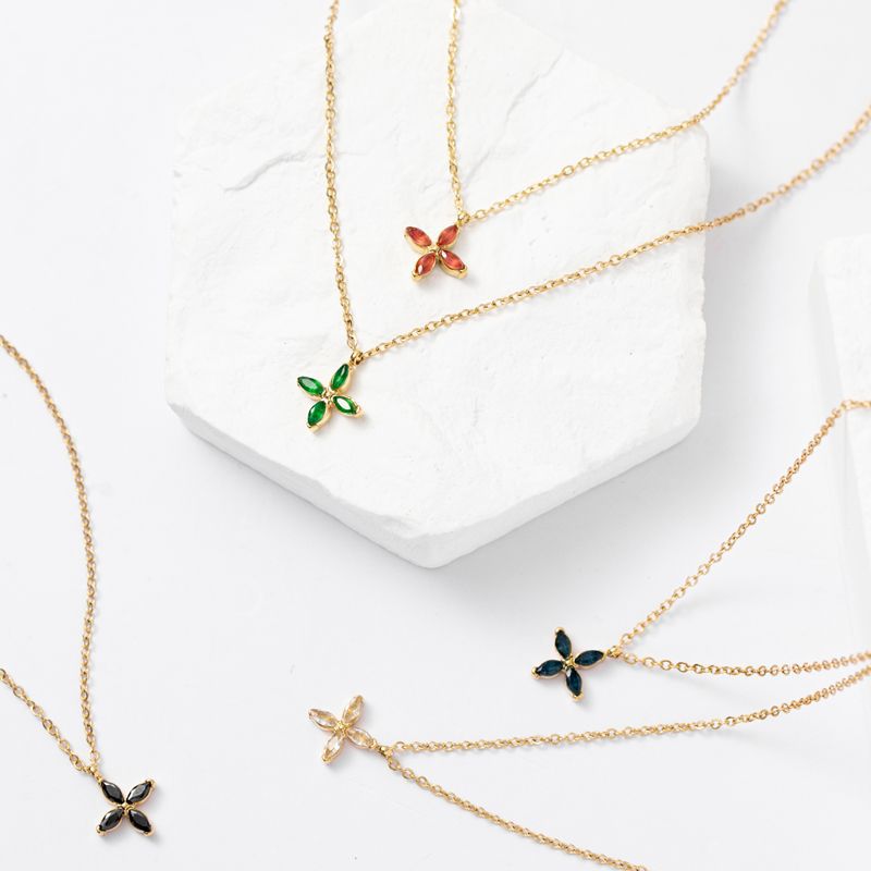 Women's Color Zirconium Four-leaf Clover Titanium Steel Gold Necklaces