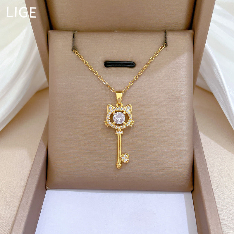 Women's Cat Key Zircon Light Luxury Temperament Gorgeous Full Diamond Necklaces