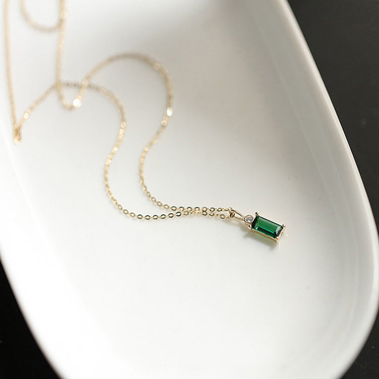 Gold-plated Grandmother Green Zircon Princess Square Necklaces