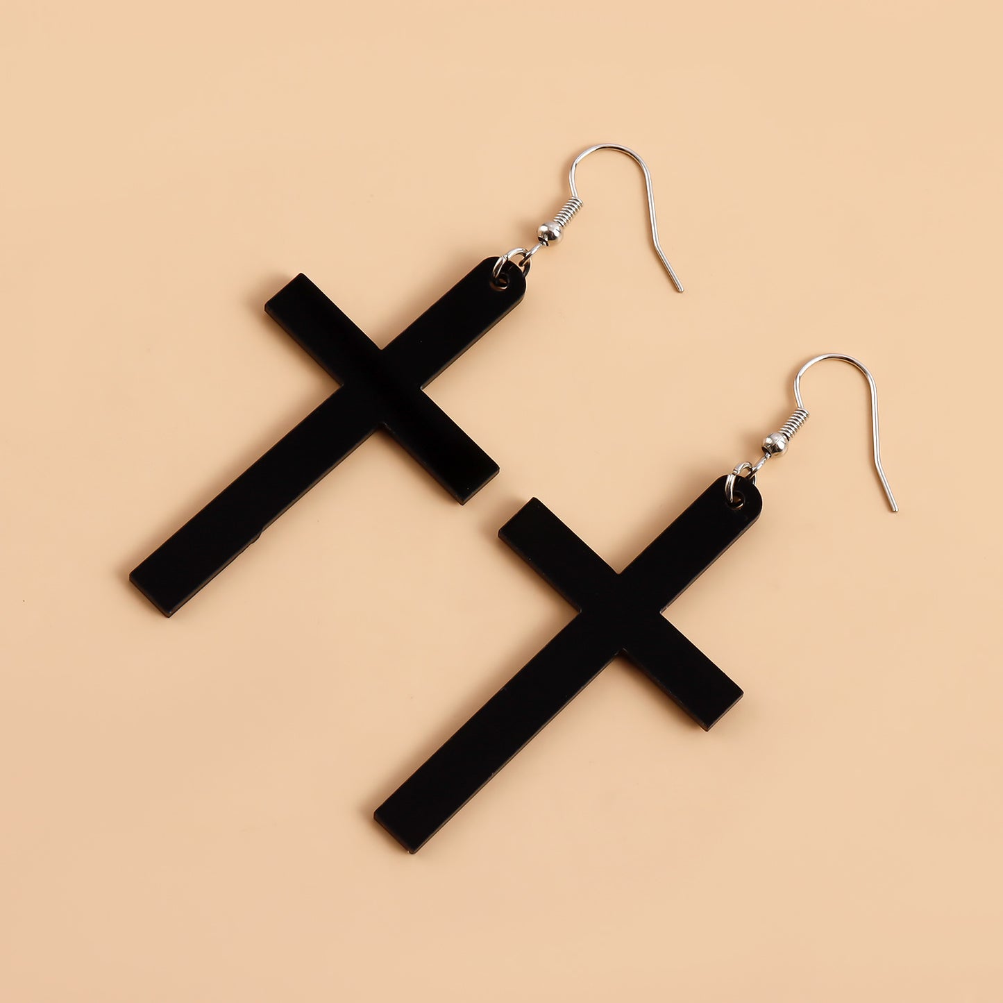 Ornament Vintage Black Resin Cross Long Earrings