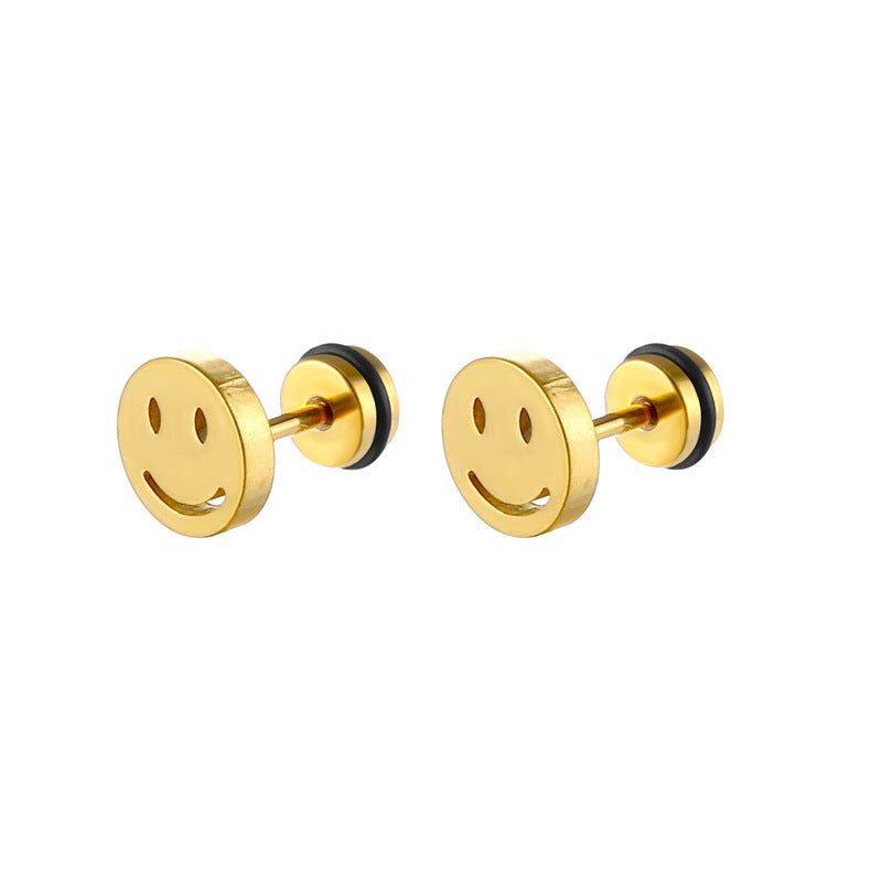 Korean Style Stainless Steel Bone Simple Round Smiley Face Personality Ear Buckle