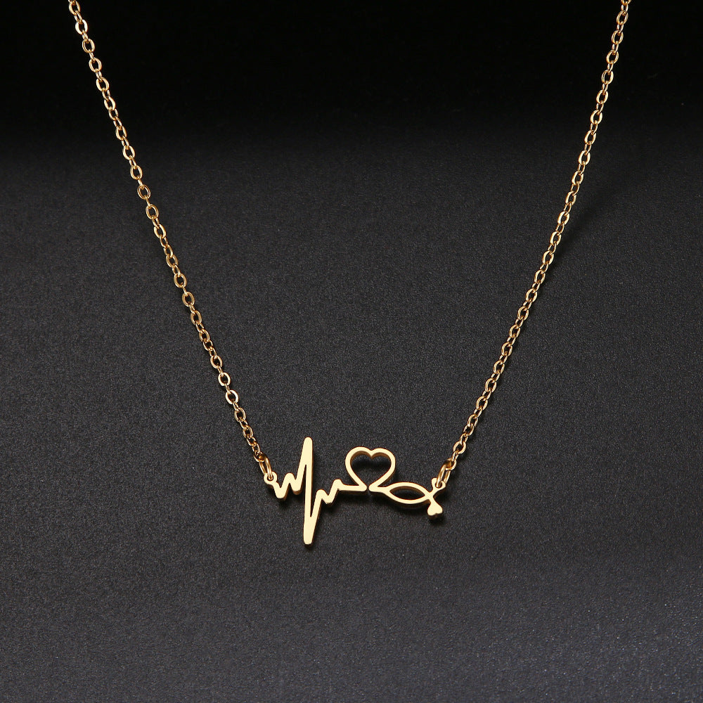 Personalized Fashion Heartbeat Electrogram Heart Clavicle Necklaces
