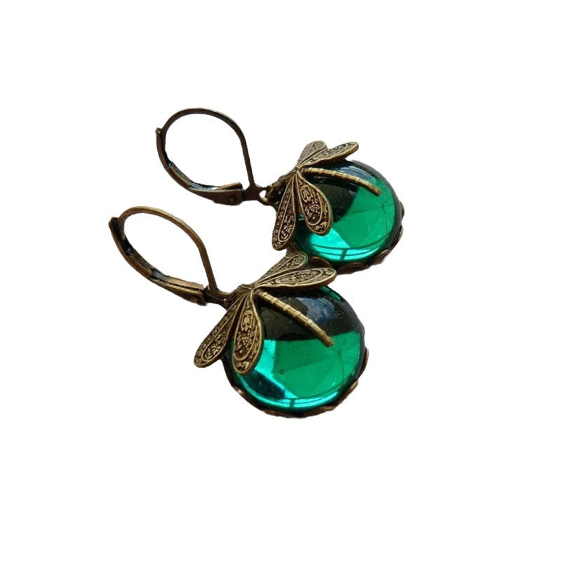 Women's Ornament Vintage Dragonfly Pattern Distressed Moonstone Earrings