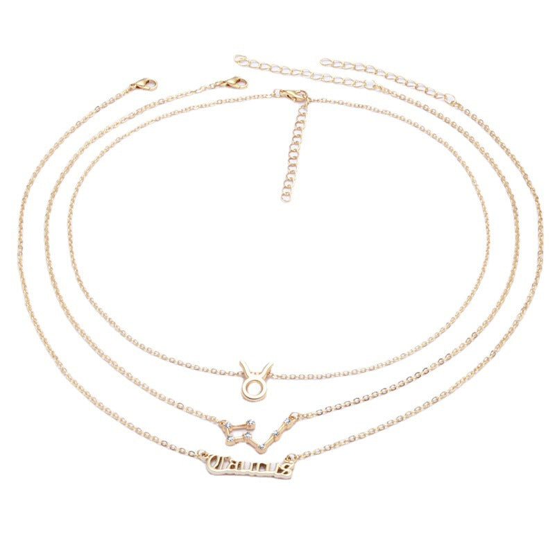 Constellations Suit Retro Alphabet Symbol Diamond Necklaces