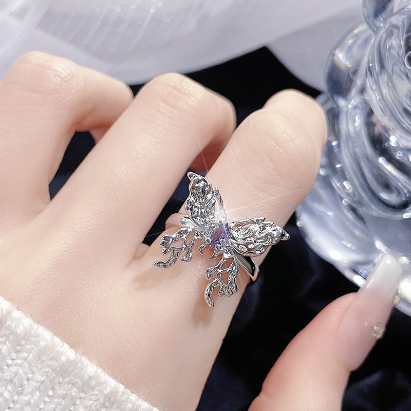 Luxury High-grade Butterfly Rose Twin Series Open Design Personality Rings