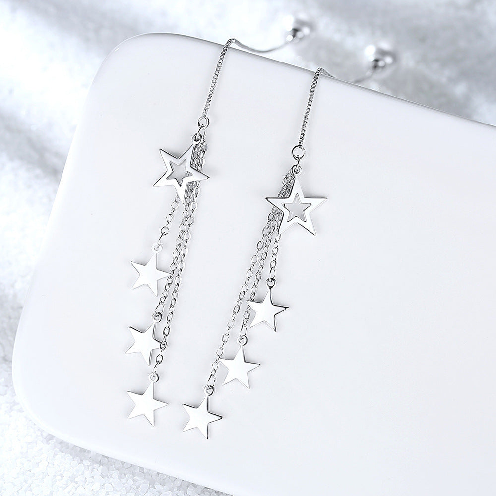 Women's Tassel Pentagram Lines Mid-length Korean Style Rose Gold For Simple Earrings