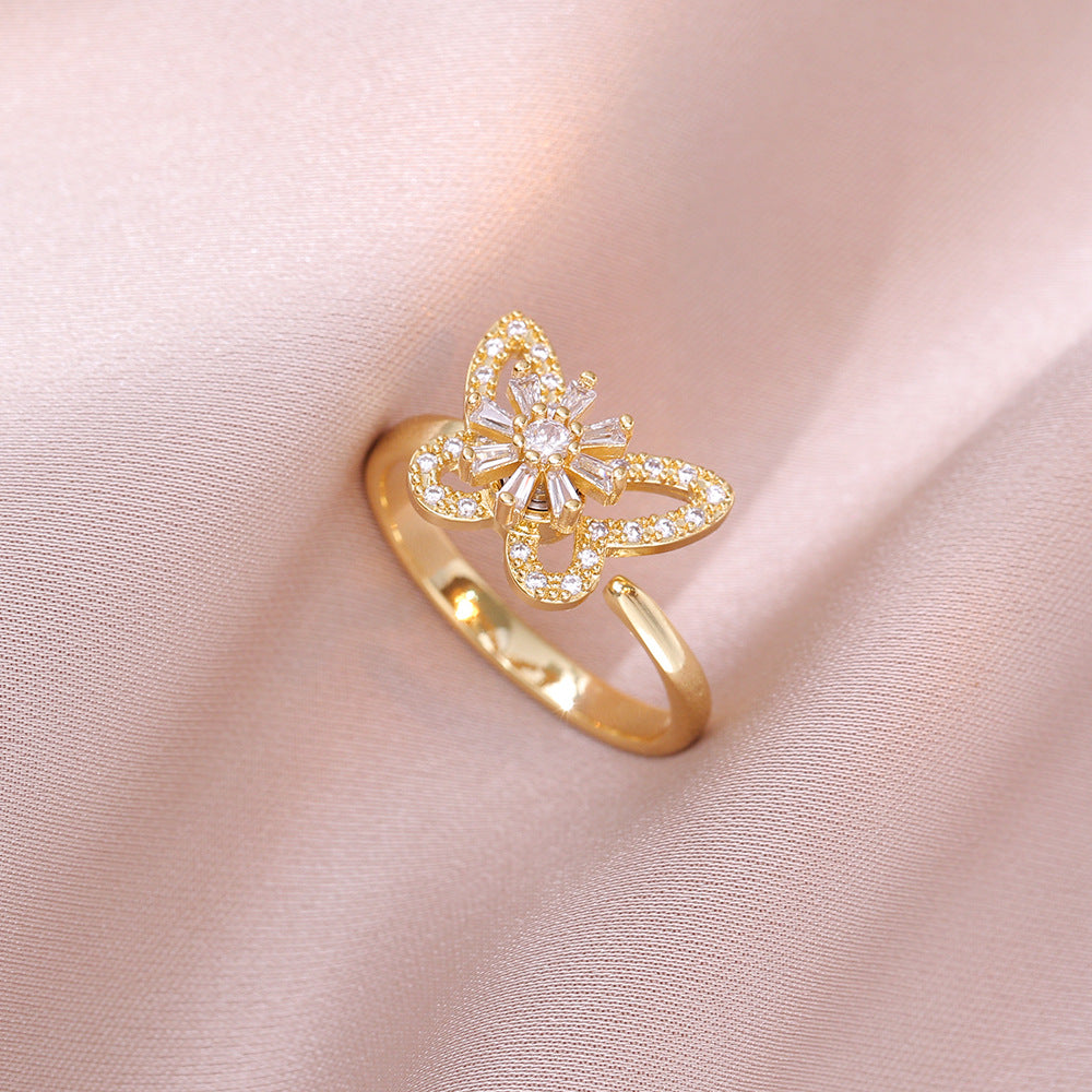 Women's Fashionable Butterfly Three-piece Rotating Micro Inlaid Zircon Necklaces