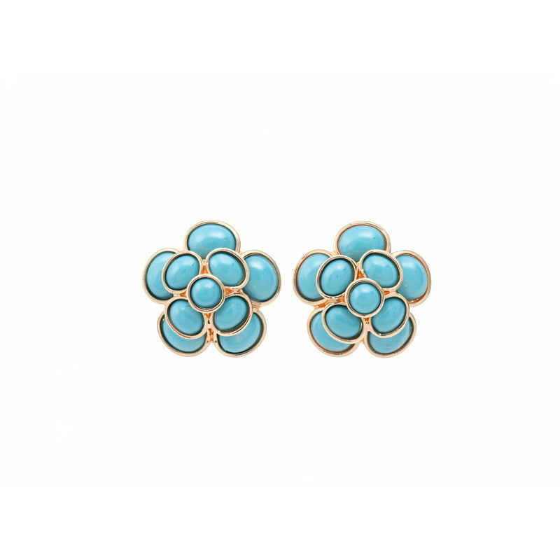 Women's Retro Resin Flower Sier Fashionable Simple Petal Elegant Earrings