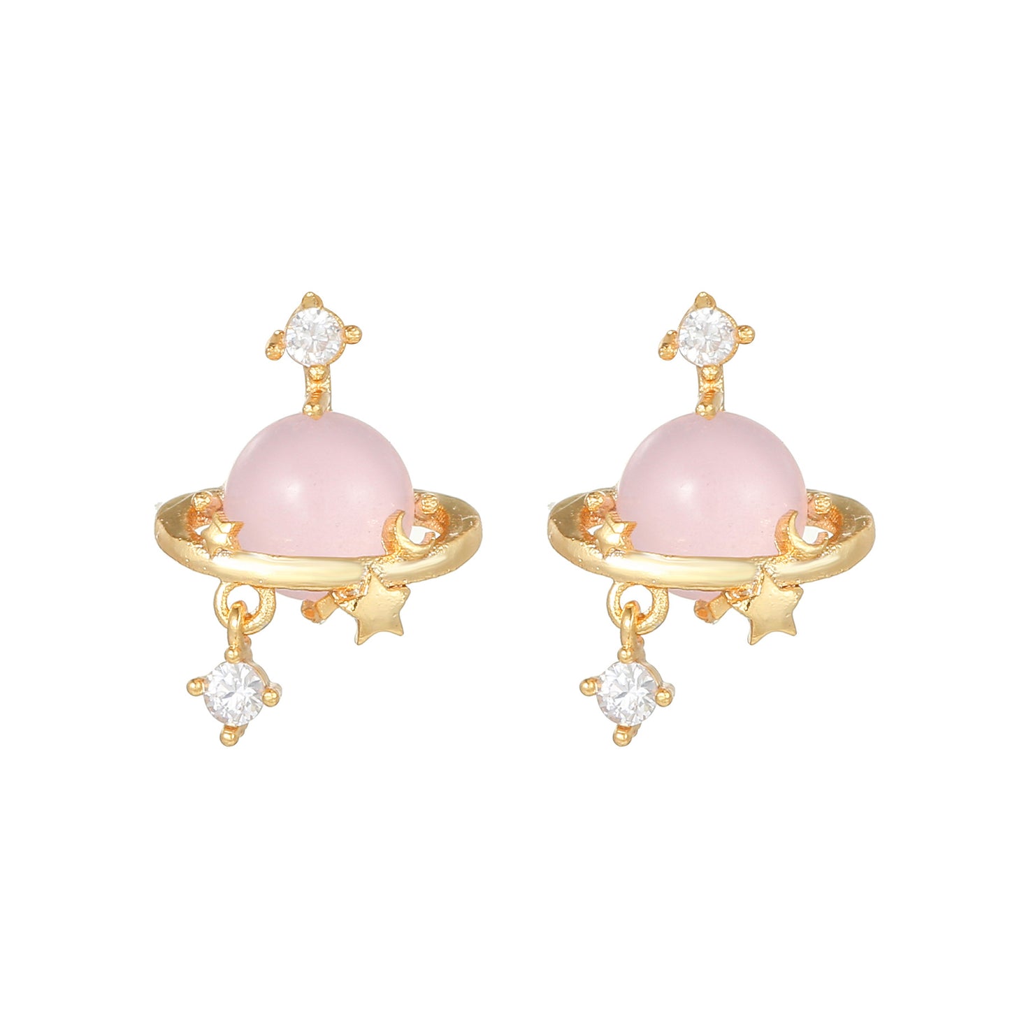 Pink Zircon Heart-shaped Electroplated Design Artistic Love Earrings