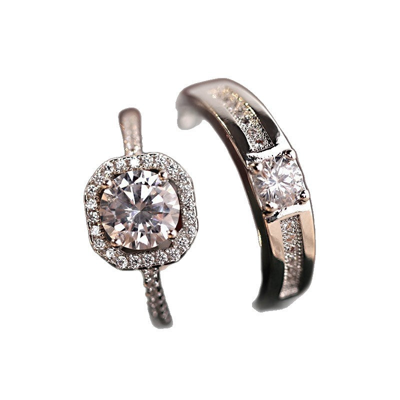 Women's & Men's Couple Open Diamond Wedding Simulation Sier Rings