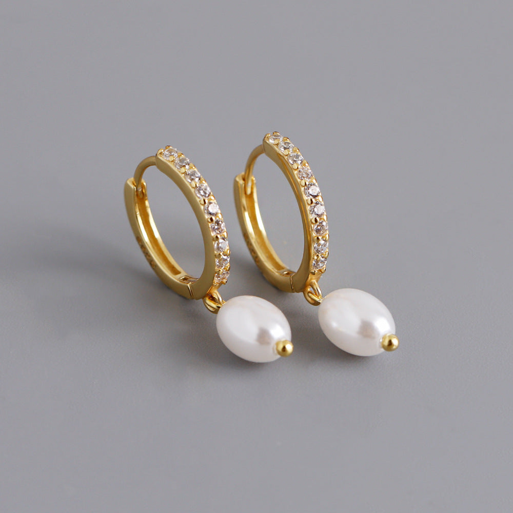Inlaid Zircon Circle Sterling Sier Ear Clip Earrings
