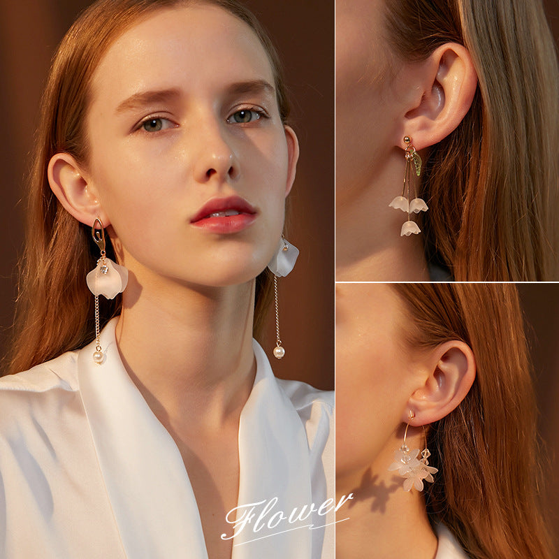 Ice Flower Tassel Elegant Long Crystal Rings