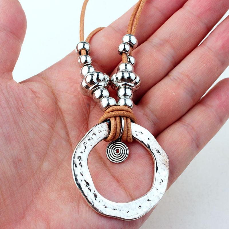 Infinite Sweater Chain Pagan Big Circle Cowhide Necklaces