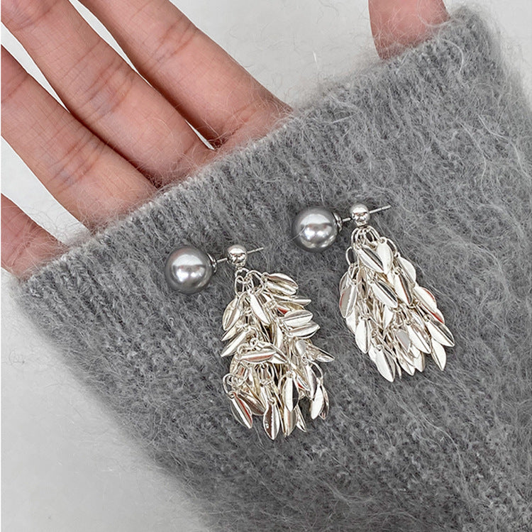 Leaf Metal Tassel Female Design Sense Earrings