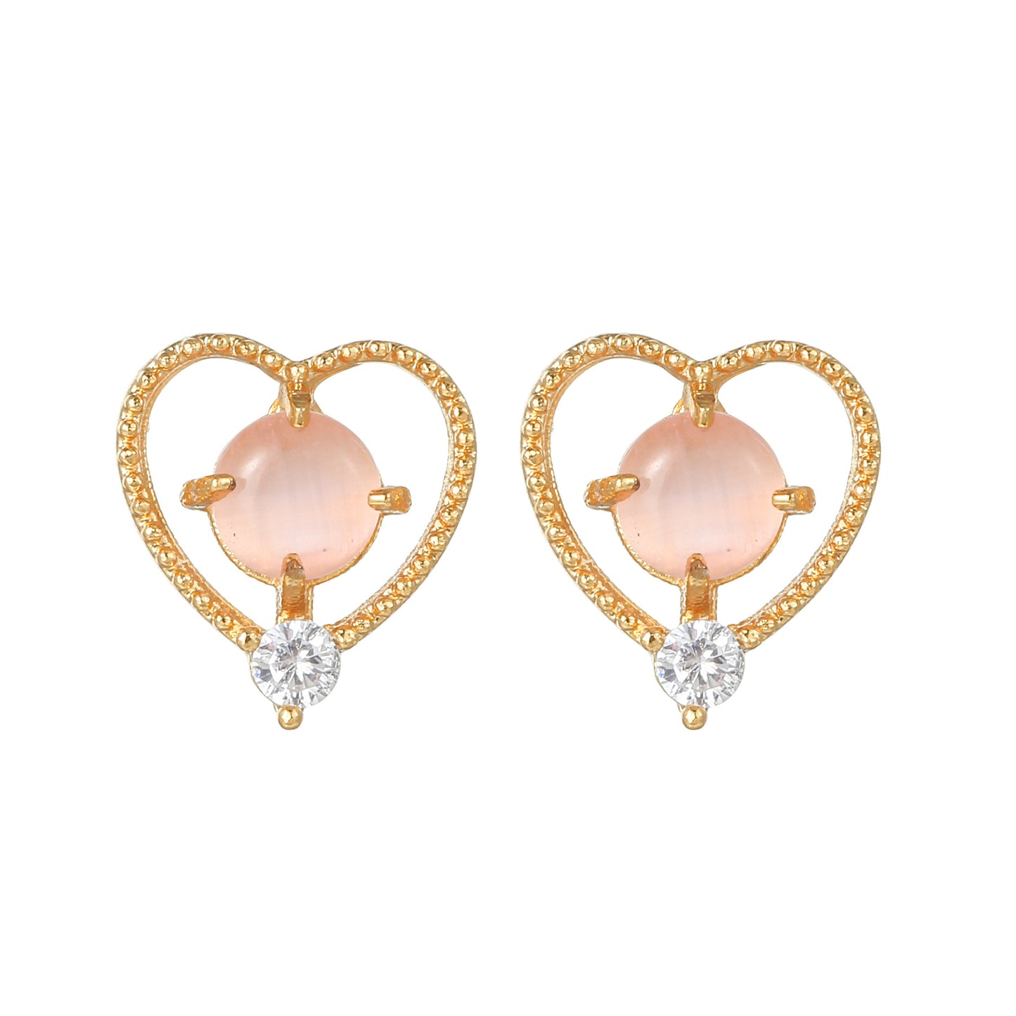 Pink Zircon Heart-shaped Electroplated Design Artistic Love Earrings