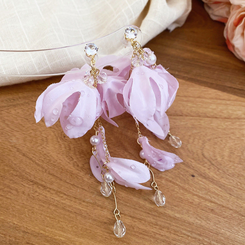Dopamine Vacation Style Sier Needle Bead Flower Delicate Indie Earrings