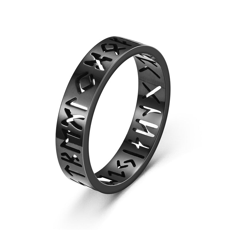 Women's & Men's Viking Text Stainless Steel Hollow Titanium Rings