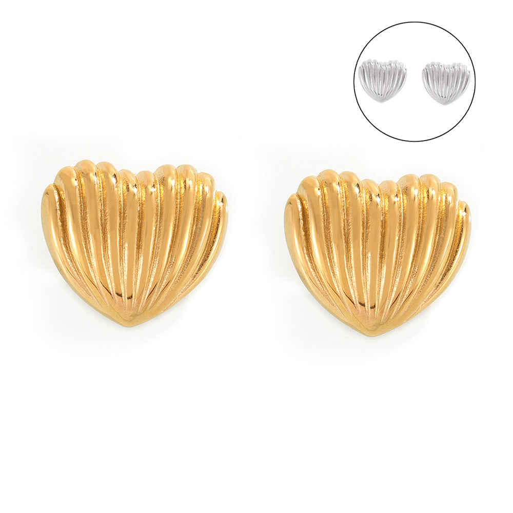 Heart Modelling Geometric Vertical Stripes Design Earrings