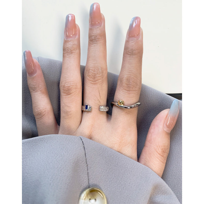Women's Niche Design Versatile Personality Texture Blue Rings