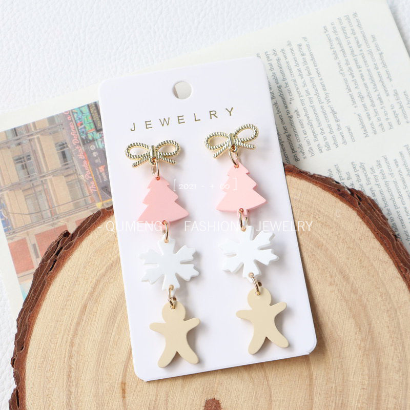 Imitation Polymer Clay Paint Tree Snowflake Earrings