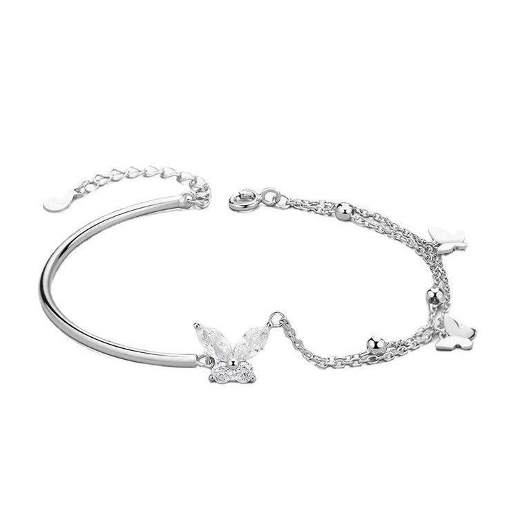 Half Butterfly Broken Feeling Rhinestone Double Layer Chain Cool Little Bracelets