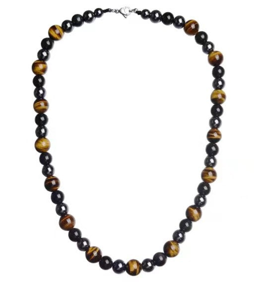 Men's Brocade Tigereye Hematite Obsidian Triple Protection Necklaces