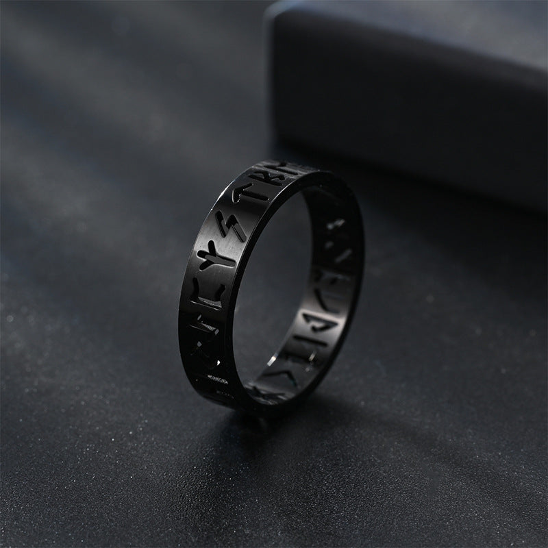 Women's & Men's Viking Text Stainless Steel Hollow Titanium Rings