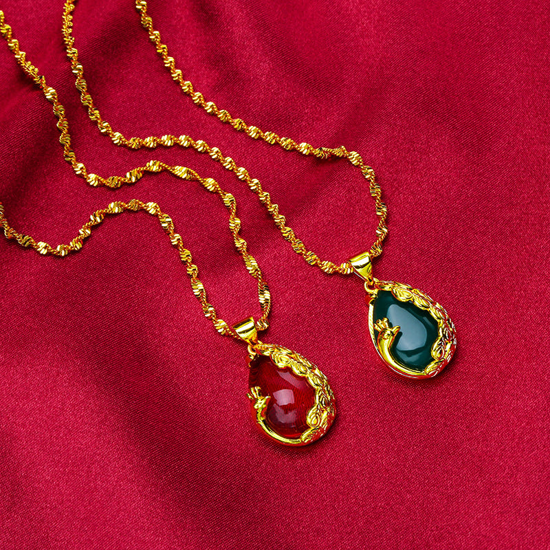 Luxury Imitation Gold Opal Peacock Female Necklaces