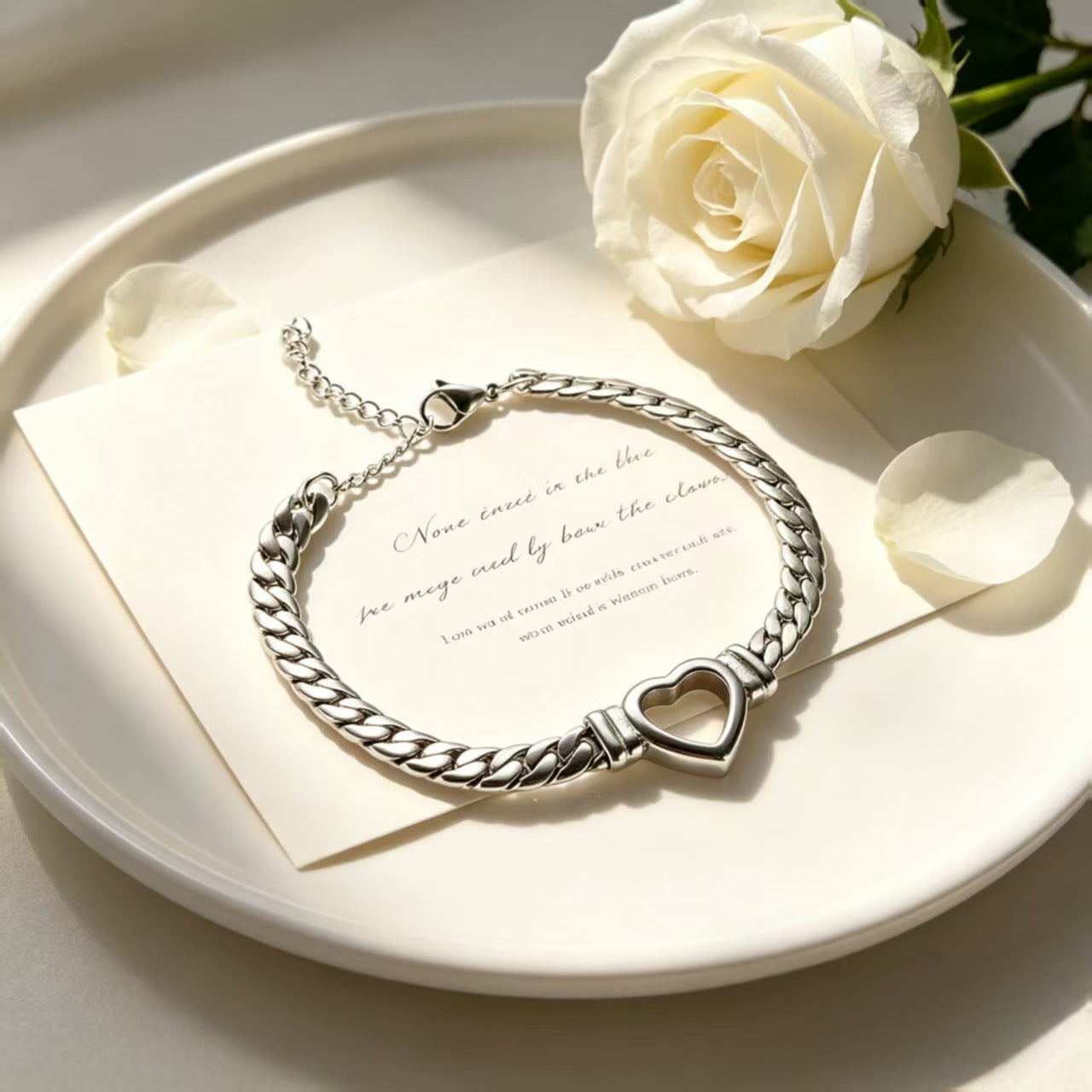 Love Cuban Link Chain Hollowed Heart Shape Bracelets