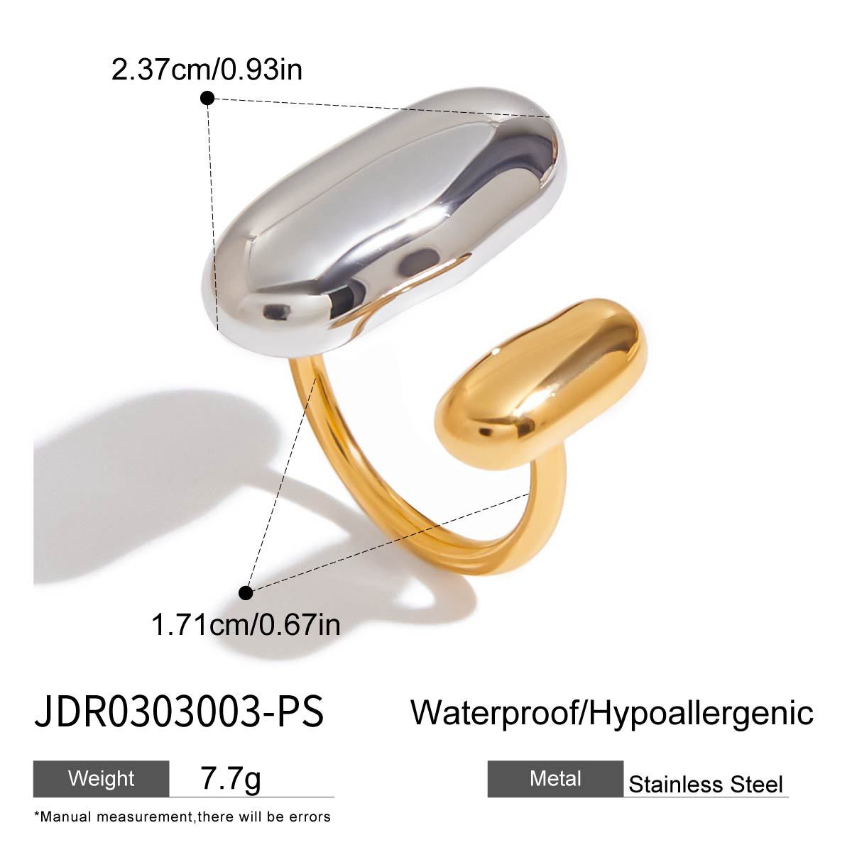 Stainless Steel Glossy Oval Golden Bean Open Irregular With Ring