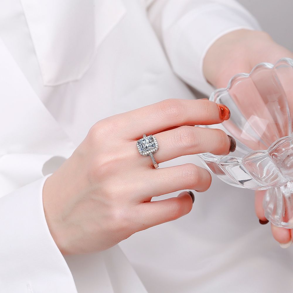 Live Broadcast Rectangular Zircon Open Mouth Rhinestone Rings