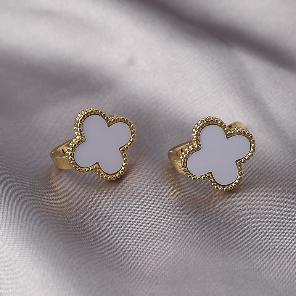 Women's Four Leaf Clover Ear Sier Needle Exquisite Temperament Everyday Joker Stud Earrings