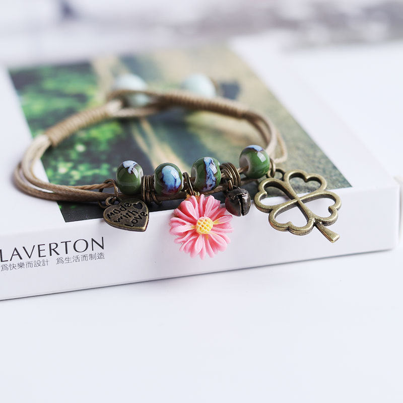 Handmade Elegant Daisy Stall Ceramic Flower Bracelet