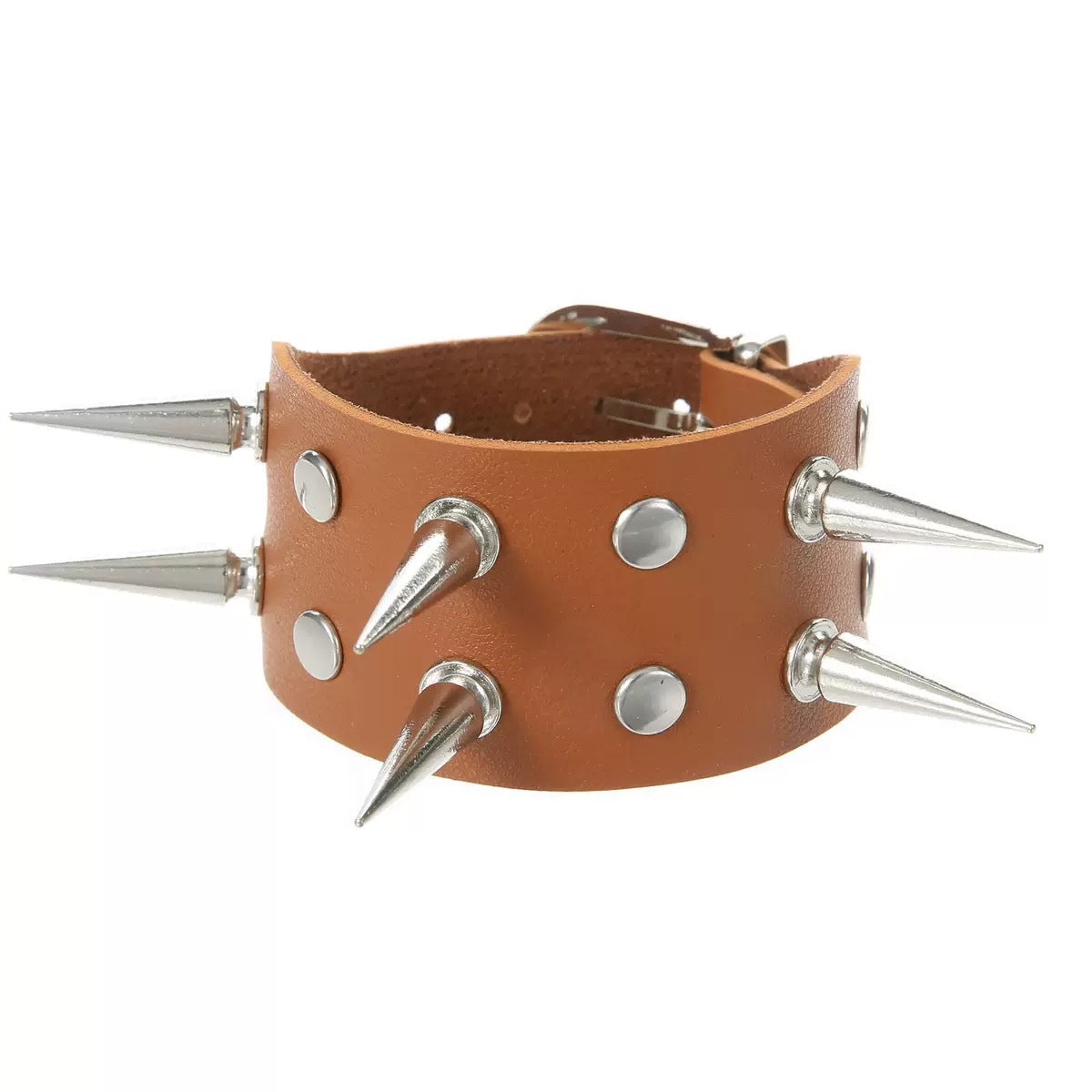 Men's Punk Leather Double Row Pointed Rivet Bracelet