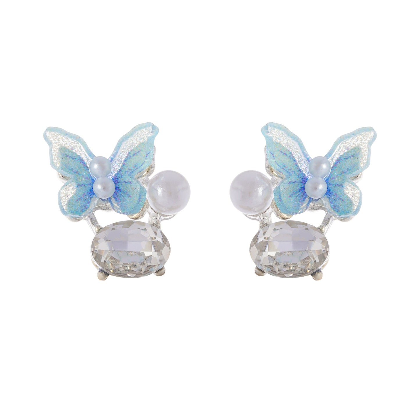 Gradient Color Fresh Pearl Butterfly Simple Earrings