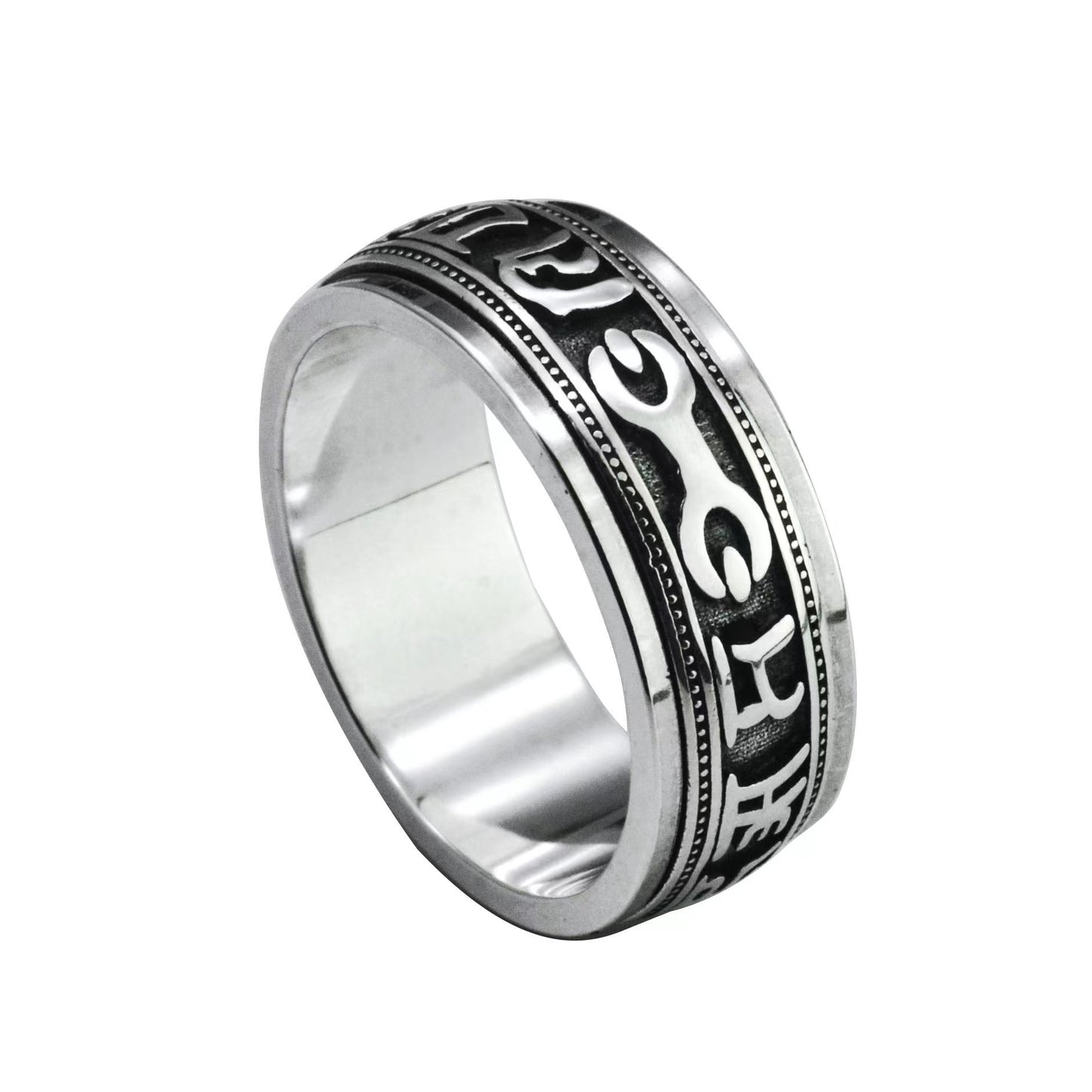 Men's Steel Rotatable Vintage Six Word Mantra Rotating Ring