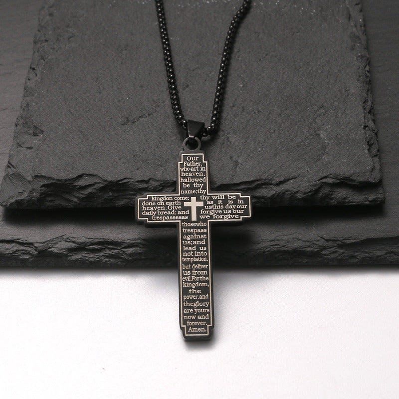 Korean Style Male Female Personality Three-dimensional Cross Trendy Grace Stainless Necklace