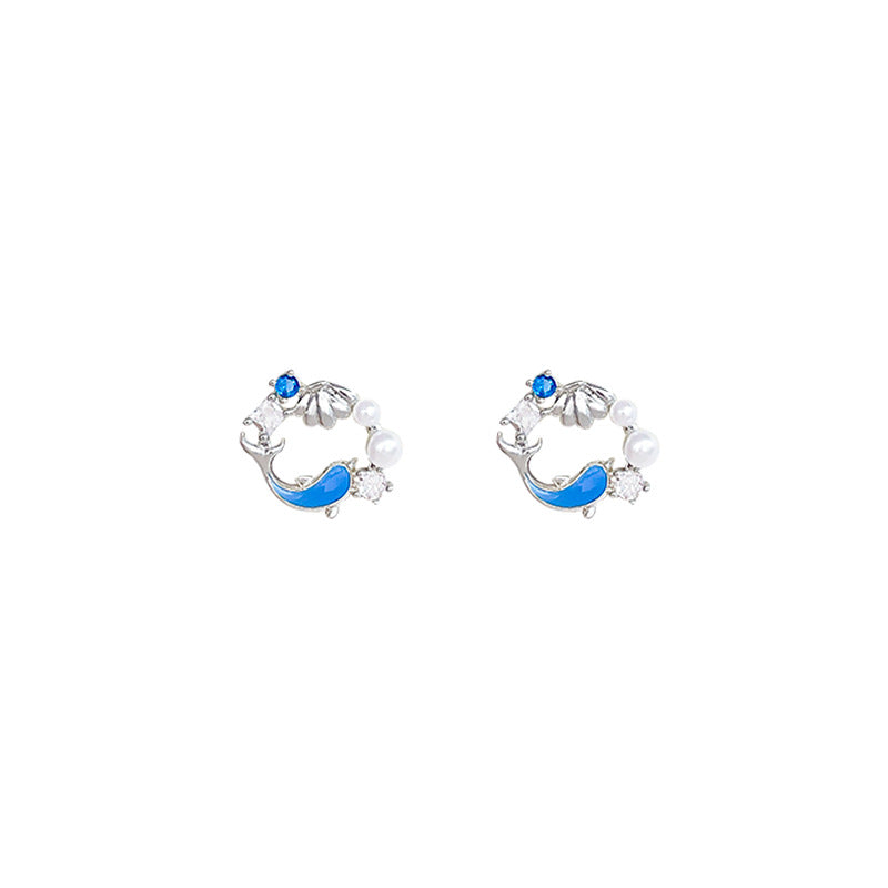 Women's Unique Design High-grade Pearl Dolphin Ear Fashion Sweet Earrings