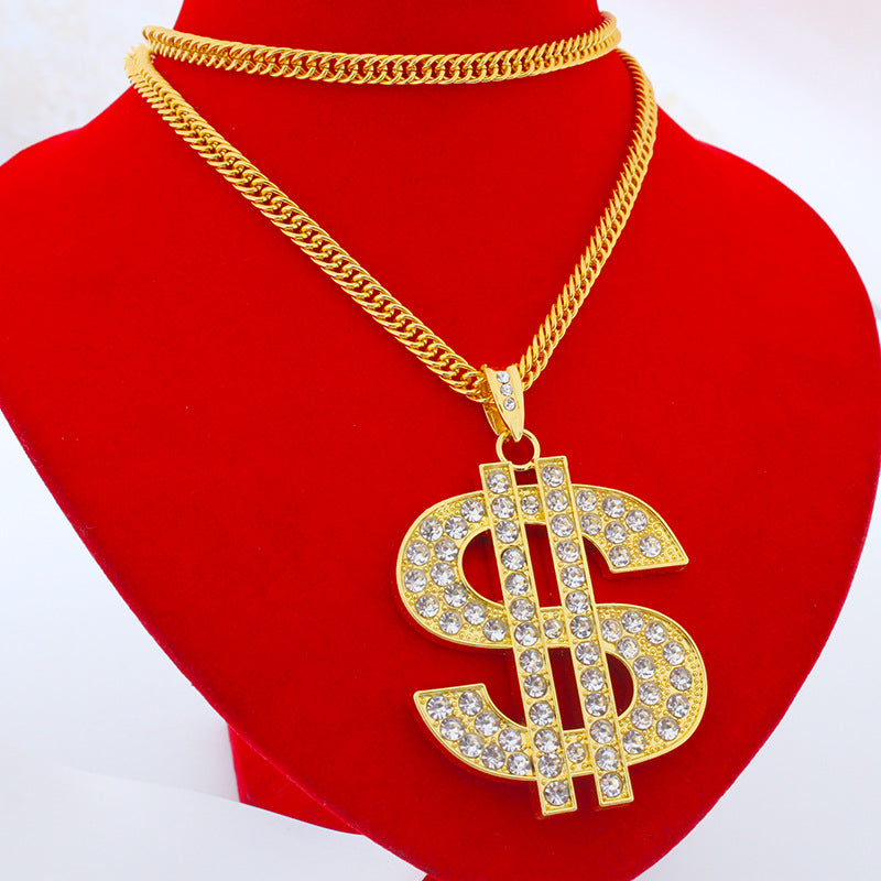Hip Hop Diamond Dollar Nightclub Exaggerated Big Symbol Gold Necklaces