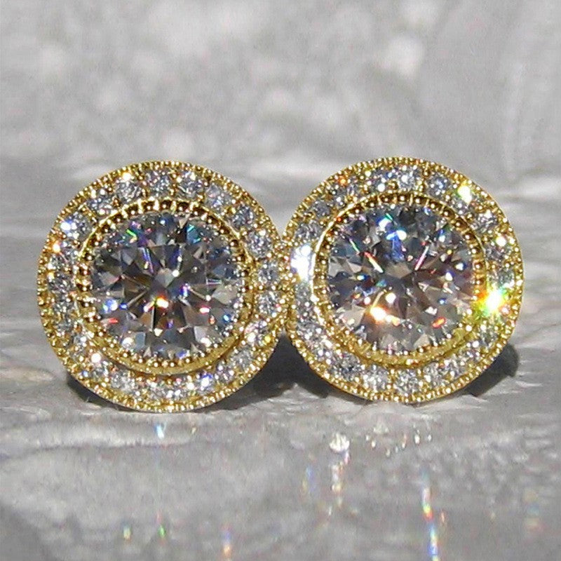 Inlaid Super Shiny Round Zircon Full-jeweled Stud Earrings